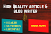 write articles on nutrition health and lifestyle