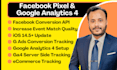 setup meta facebook pixel conversion API google analytics 4 ecommerce tracking