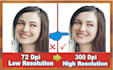 resize photo, change dimensions to high resolution 300 dpi