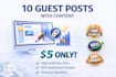 publish 10 high da guest posts with content