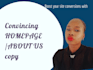 write website content for your about us, home page