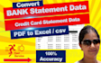 convert bank or credit card PDF to excel, CSV