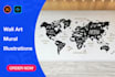 design print ready wall art, mural and decal vector