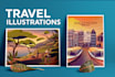 create city and nature landscape illustrations