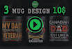 create 3 premium custom coffee mug design in 10 dollar