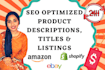 write amazon product descriptions, titles, and listings