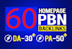 provide 60 homepage seo  backlinks da 30 plus pa 50 plus