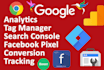setup fix google analytics,search console facebook pixel