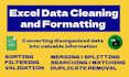 do ms excel data cleaning, formatting, merging, splitting, deduplicate