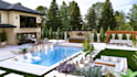 design outdoor kitchen pergola patio backyard with realistic 3d rendering
