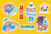 create cartoon style sticker and patch designs