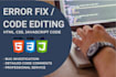 fix your HTML, CSS, javascript and react code