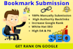 do manually 50 bookmark submission for HQ backlinks