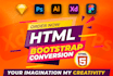 convert sketch to html, psd, xd to html bootstrap