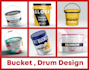 design paint bucket, drum sticker packaging, 3d mockups
