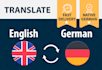 translate english to german and vice versa