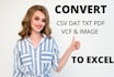 convert csv, dat, vcf, txt, pdf, jpeg, png, xml, doc, docx, file to excel