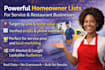 build targeted home owner list for restaurants and service businesses