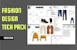 design tech pack and fashion sketch for manufacturing