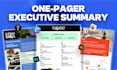 design condensed one pager, executive summary or pitch