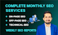 provide complete monthly SEO services, including on page, off page, technical