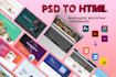 convert figma PSD sketch to html with pure CSS js responsive