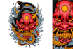 design hand draw oni mask logo ilustration
