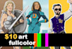 draw cartoon, anime, super hero portrait or concept art