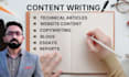 write technical articles, blogs, essays and content for reports on any topic