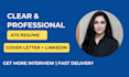 write your professional ats resume cover letter and linkedin