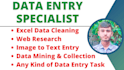 do fast accurate data entry, web research, excel cleaning