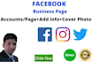 create fb business page, instagram, pinterest, twitter