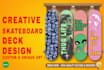 design a cool unique and creative skateboard, surfboard deck graphics