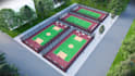 design tennis court, basketball court, volleyball court, soccer court