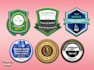 design award, digital, shield, web badge, seal and stamp