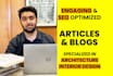 write articles and blog posts on interior design or architecture