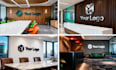 create 25 realistic office wall mockups featuring your logo