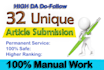 do 32 unique article submission in SEO backlinks on top sharing sites
