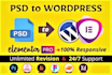 convert PSD, sketch, xd, PDF design to wordpress using elementor pro