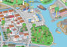do map, cityscape and people illustration