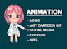 do cartoon animation, chibi, anime, loop, logo in gif  video