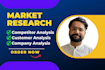 do competitor analysis, customer analysis and market research