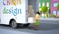 make a 3d intro with a truck driver carrying boxes