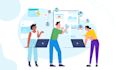 create a colorful flat and isometric illustration