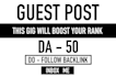 do SEO dofollow guest post da 50 plus and high da guest post
