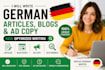 write SEO optimized german articles, blog posts, and ad copy
