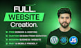 do full website creation as full stack developer with free hosting and domain