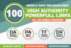 create 100 unique domain SEO backlinks on da100 tf100 sites