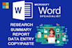 create research report, summary, plagiarism free word doc