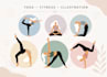 draw flat yoga pose, workout, fitness illustration of people